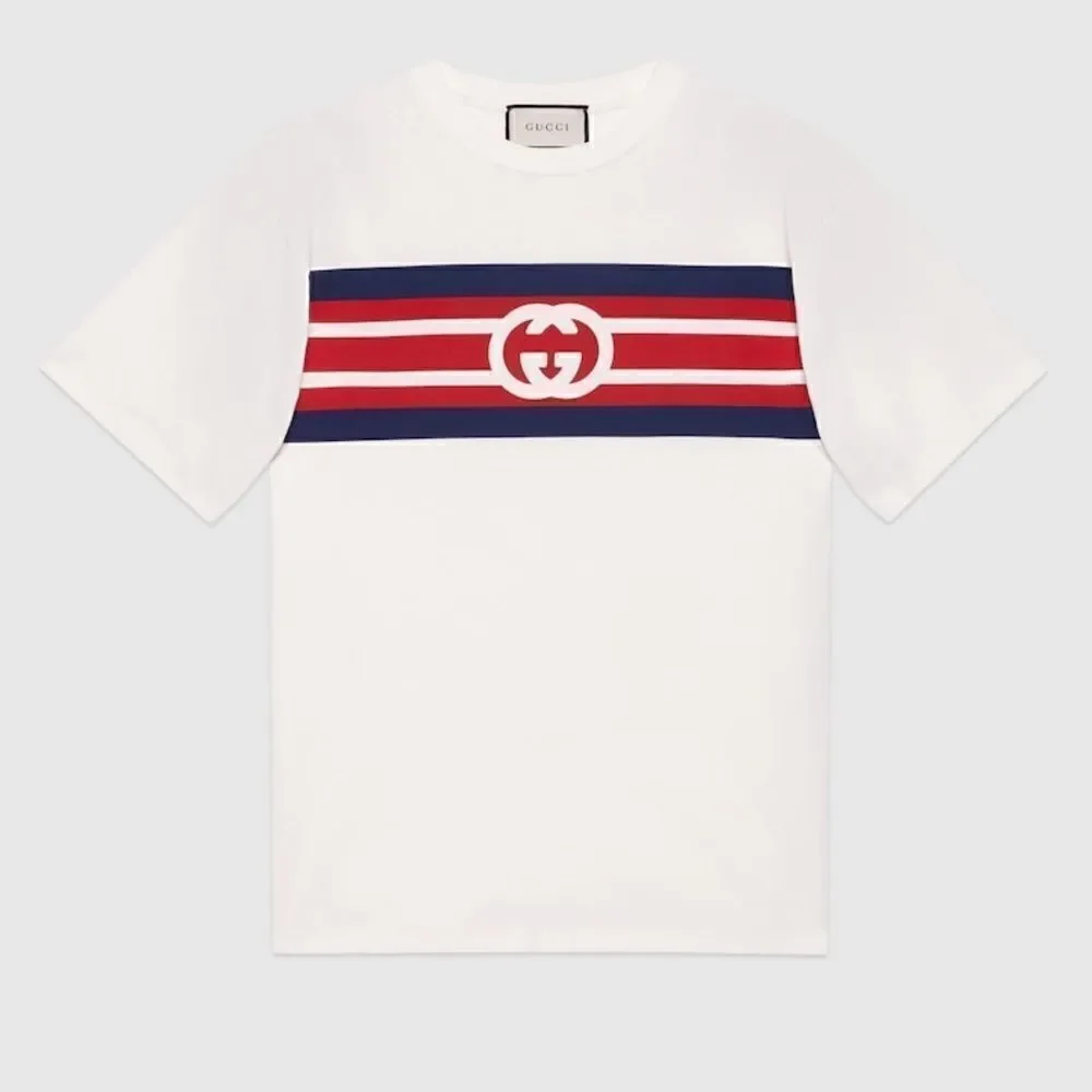 GUCCI AUTHENTIC INTERLOCKING G STRIPE PRINT T-SHIRT